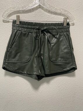 Sincerely Jules Olive Green Faux Leather High-Waist Drawstring Shorts